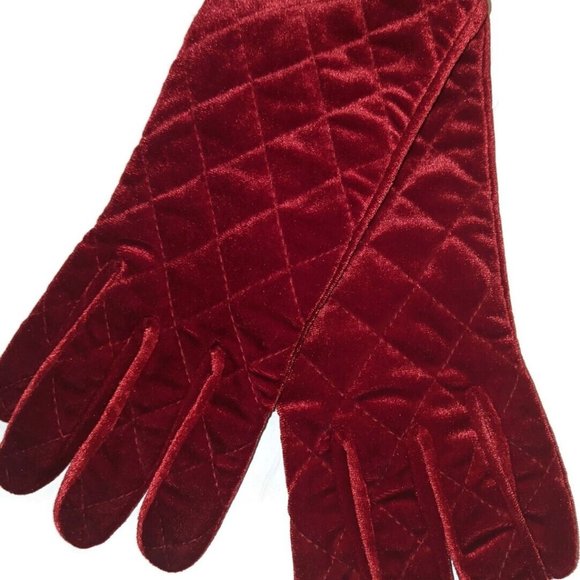 🌹 NWOT Gorgeous Scarlet Red Velvet Diamond Quilted Thermal Gloves - One Size - Picture 1 of 6